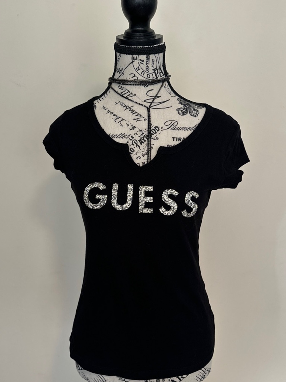 GUESS Black Short-Sleeve Tee with Sparkling Logo